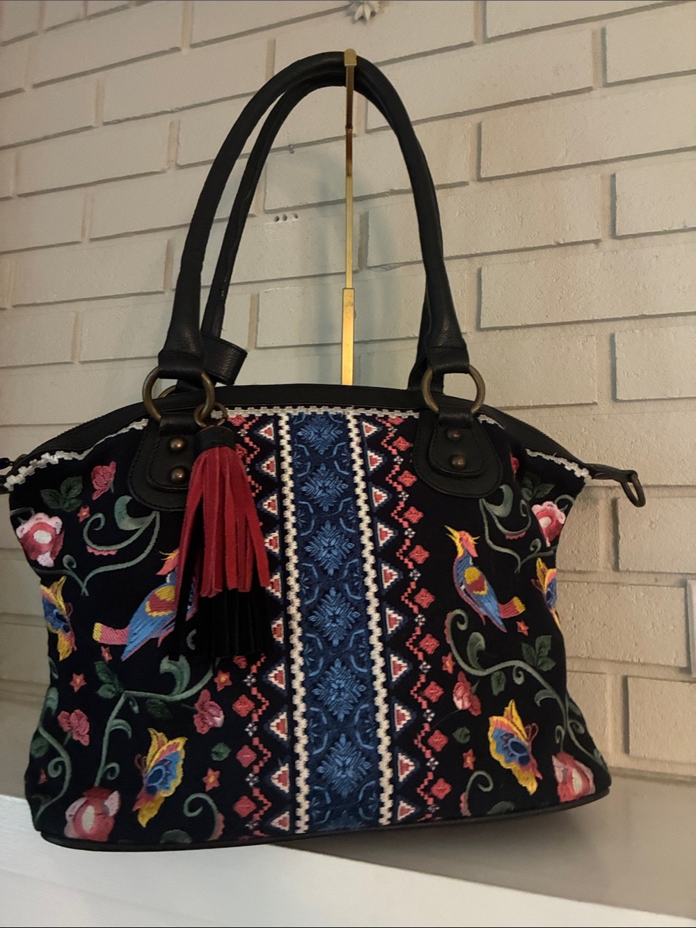 Sharif Black Embroidered Shoulder Bag - Birds and Floral ‘Hello Gorgeous’